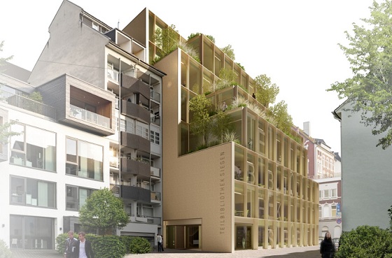 BIBILIOTHEK SIEGEN | HOLZBETONHYBRID AUS VORGEFERTIGTEN ELEMENTEN